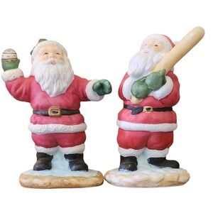 Baseball Santa Claus Figurines Set of 2 Holiday Christmas Decor Collectible